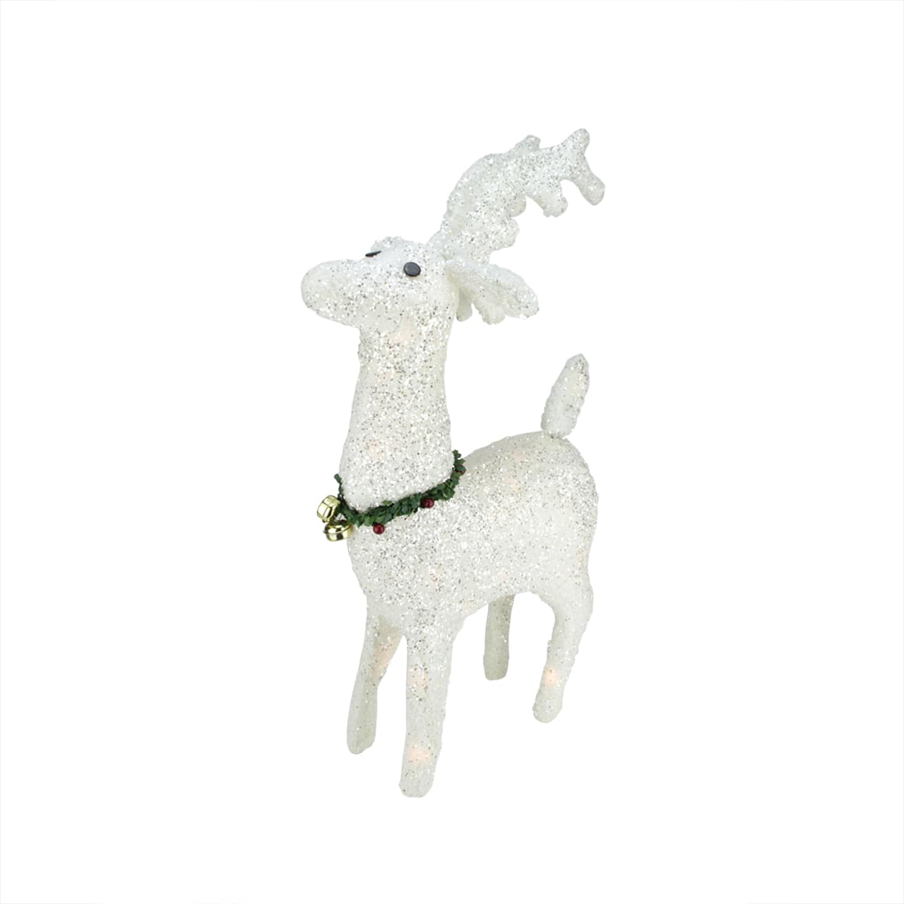 28.5" Lighted White Plush Glittered Reindeer Christmas Yard Art
